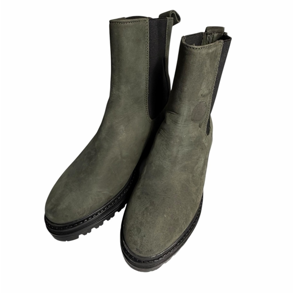 Jenni Kayne Brooklyn Chelsea Boots  Olive Green Nubuck Lug Sole Sz 36
